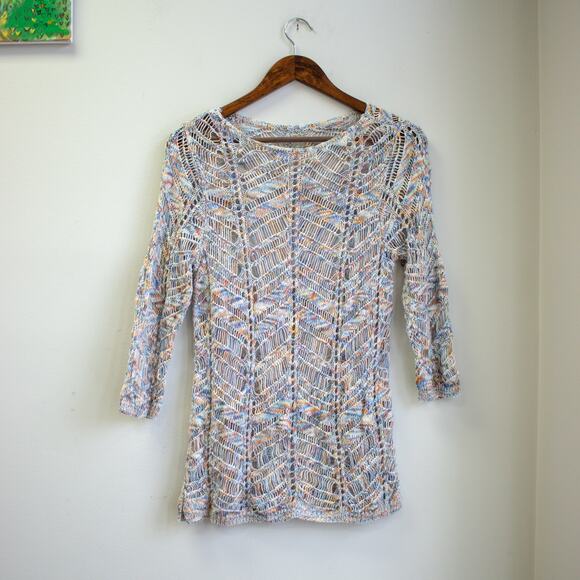 Rainbow Open Knit 3/4 Length Sleeve Size Medium - Picture 1 of 6